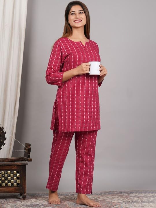 Printed Cotton Dress for Women – Night Suit with Round Neck